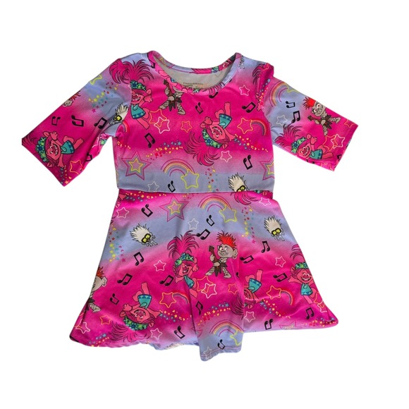 Dreamworks Other - DreamWorks Trolls World Tour Girls XS 4-5 Pink Skater Dress Half Sleeve Stretchy